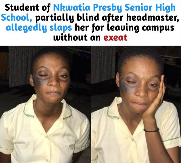 The Headmaster of Nkwatia Presby SHS has done the unthinkable by turning a female student into a punching bag in the name of punishing and correcting the student.