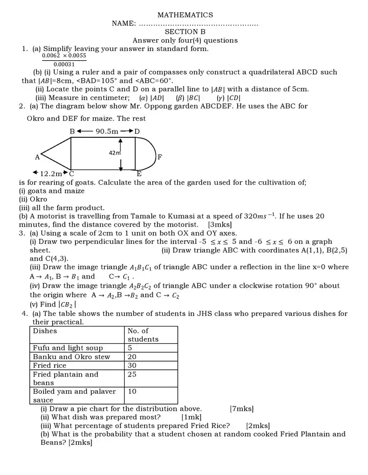 BECE maths questions 