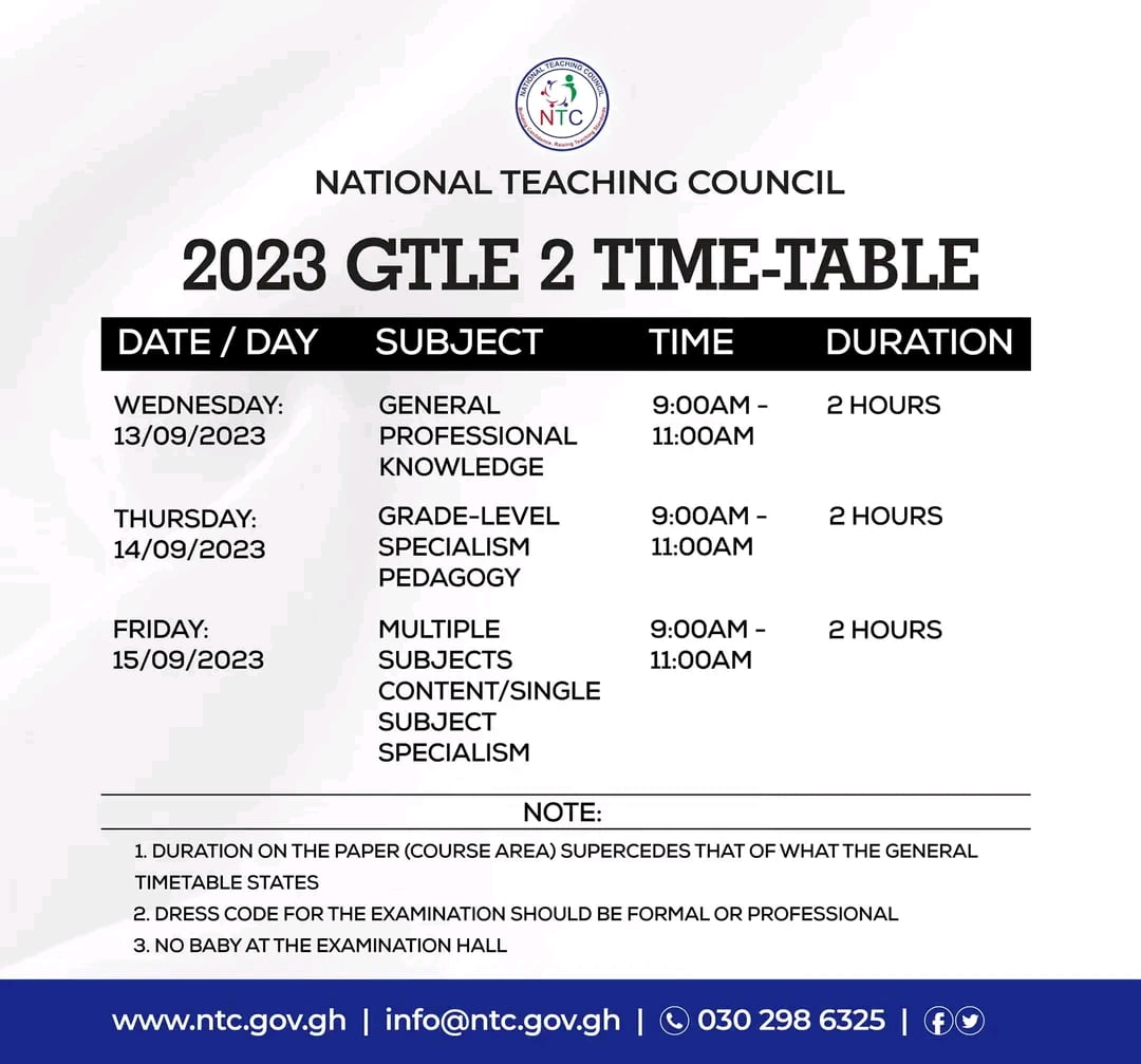 2023 GTLE 2 Timetable And Exams Duration Out