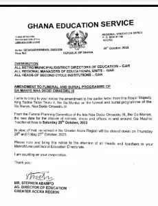 Title: Ga Mashie Area Schools to Remain Open during Ga Manye 's Burial - ges