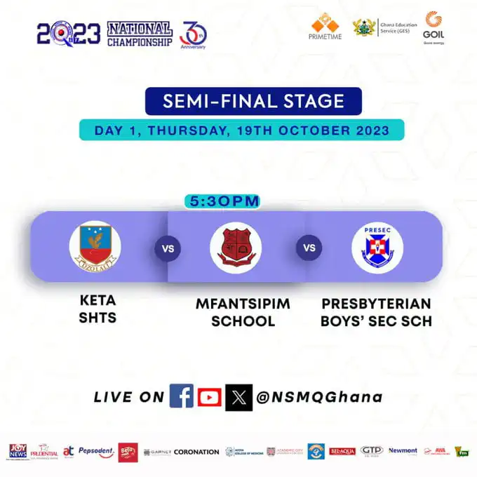 NSMQ 2023 Semi-Final Contest 3 Today – Presec Legon To Win (LIVE)