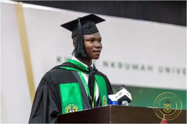 VALEDICTOR: The Valedictorian of KNUST asks wealthy people to help needy students.