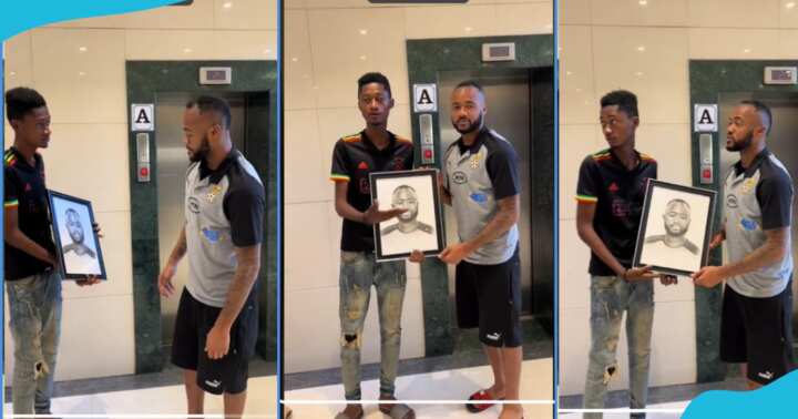 Jordan Ayew refuses to smile as Gh man presents him with portrait he drew