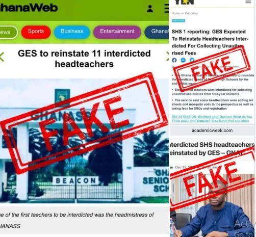 GES is to reinstate 11 interdicted headteachers is fake: GES