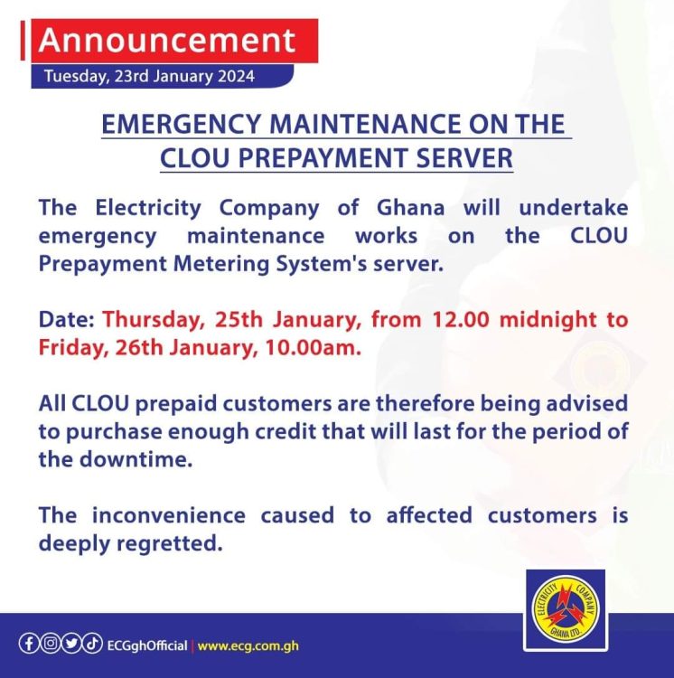 Urgent ECG advises CLOU customers to purchase enough credit.