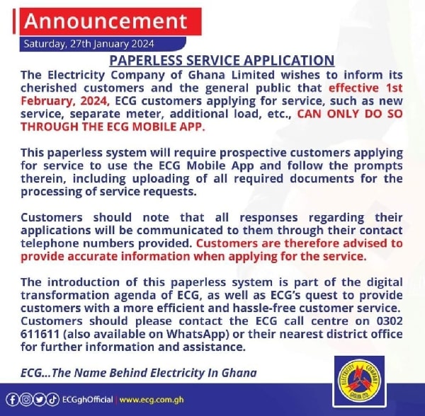 Effective February 1st, ECG will migrate its services online.