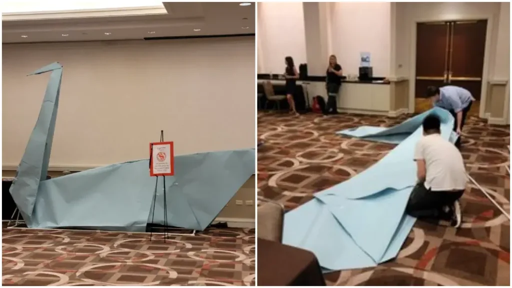 Origami artists break GWR 'swan of a kind' folding record with 15-ft artwork