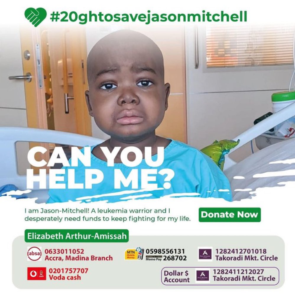 Donate 20Gh to save Jason Mitchell from leukaemia: Do Now