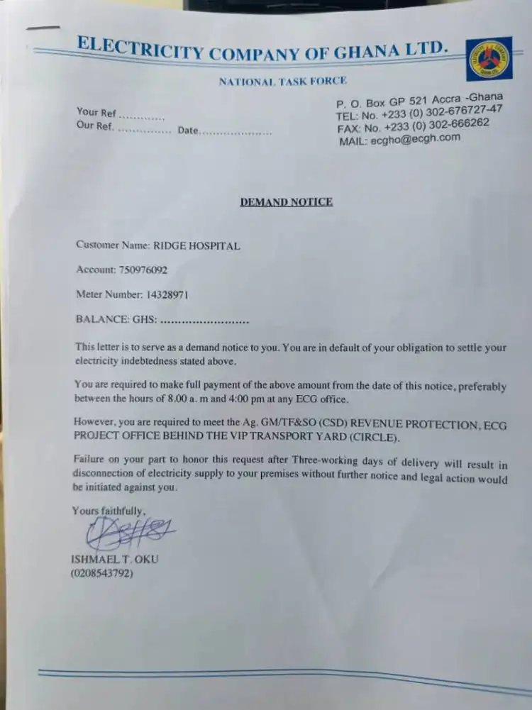 Ridge hospital electricity debt