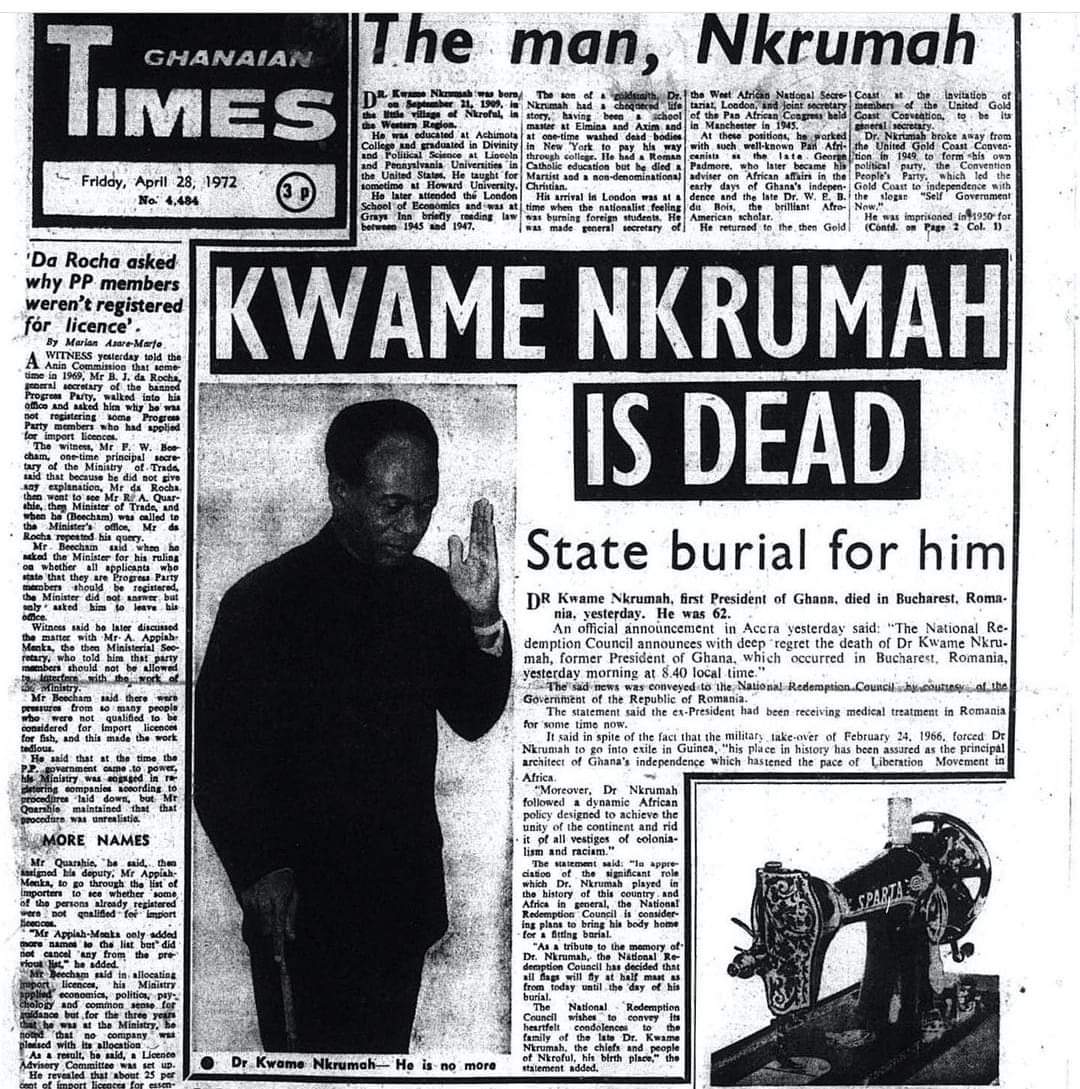 52 years ago, Ghana's first president, Dr. Kwame Nkrumah, died in Bucharest, Romania.