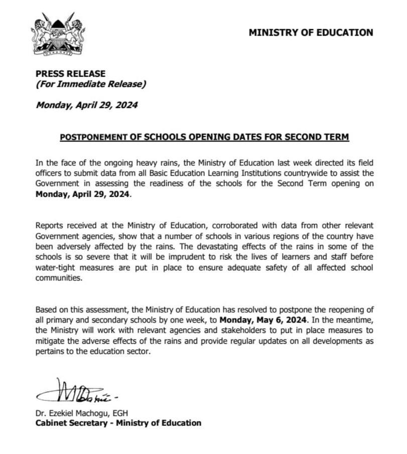 Ministry of Education Postpones Reopening Date of Basic Schools By One Week