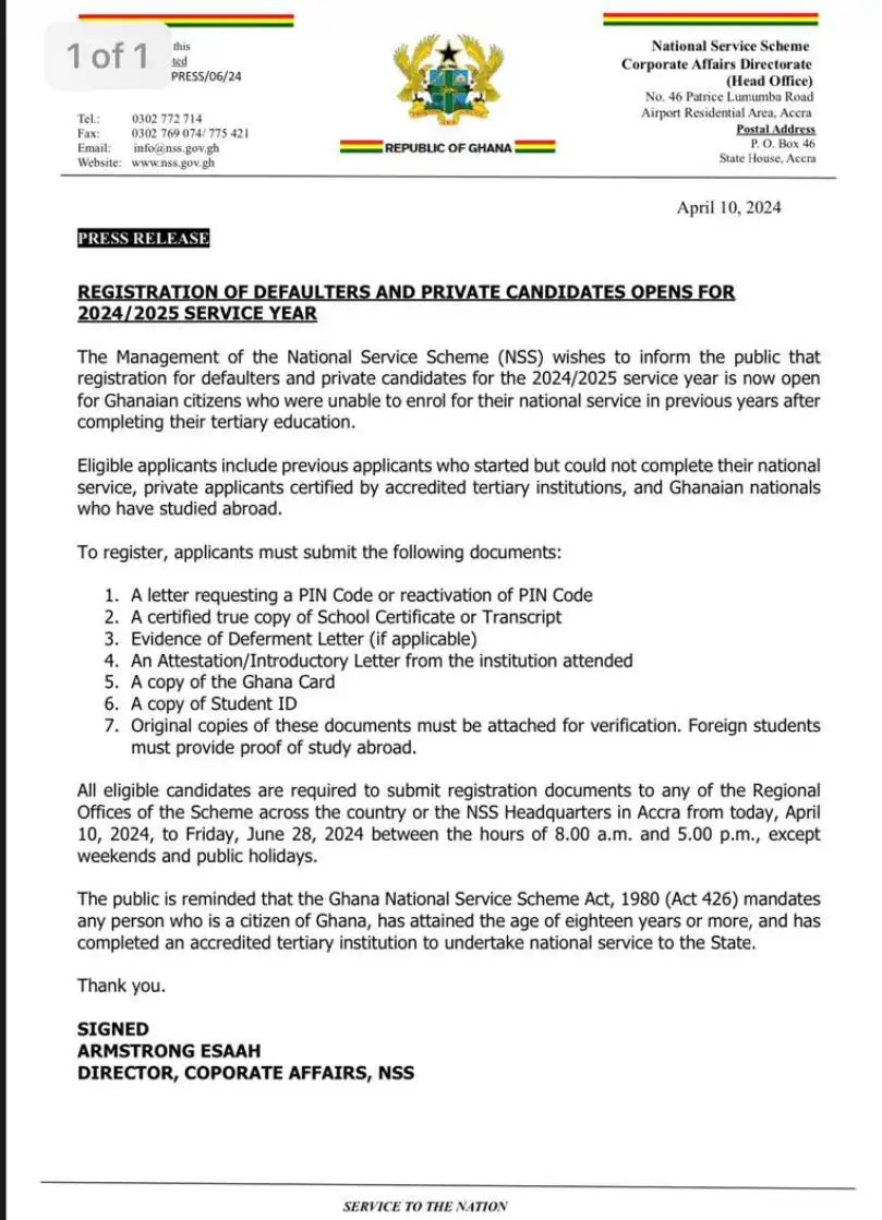 NSS Opens Registration for Defaulters, Private Candidates
