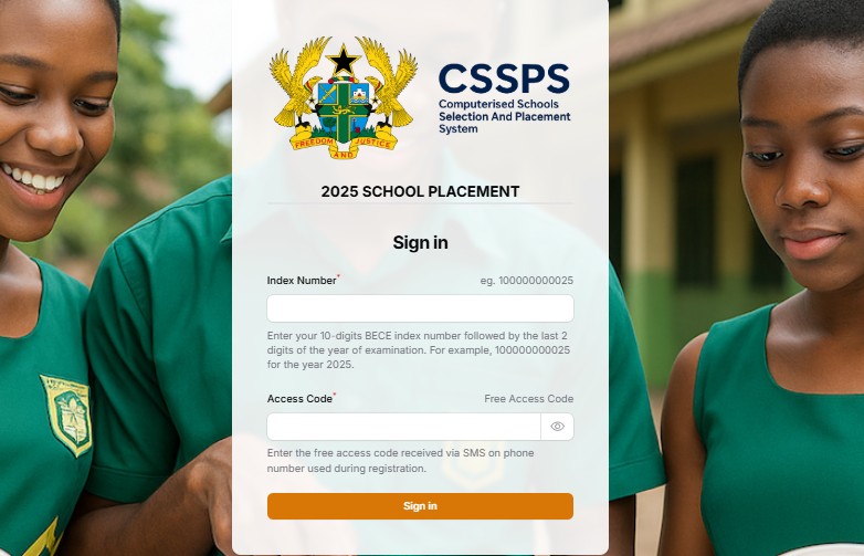 Free 2025 SHS/TVET School Placement checking on cssps.gov. gh/hub/login