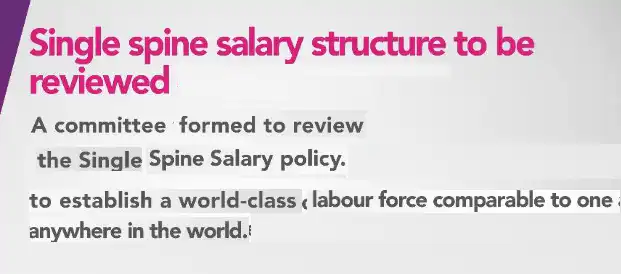 Reviewed Single Spine Pay Policy to be submitted to govt