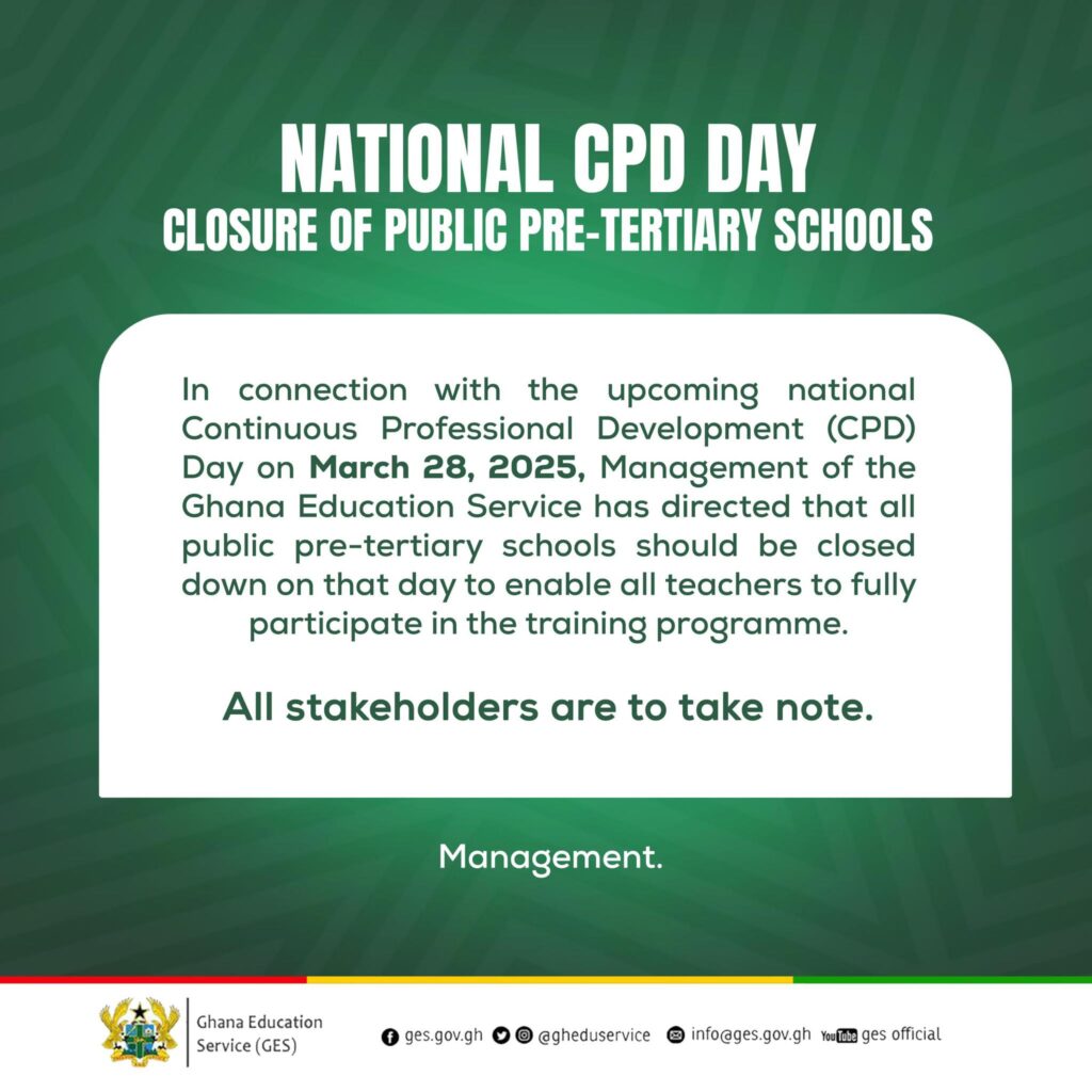 GES Confirms Friday 28th March A Public Holiday