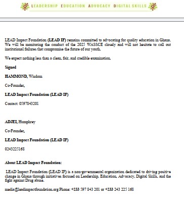 Deal with WASSCE exam malpractices as 2025 WASSCE kicks off - LEADIF to WAEC