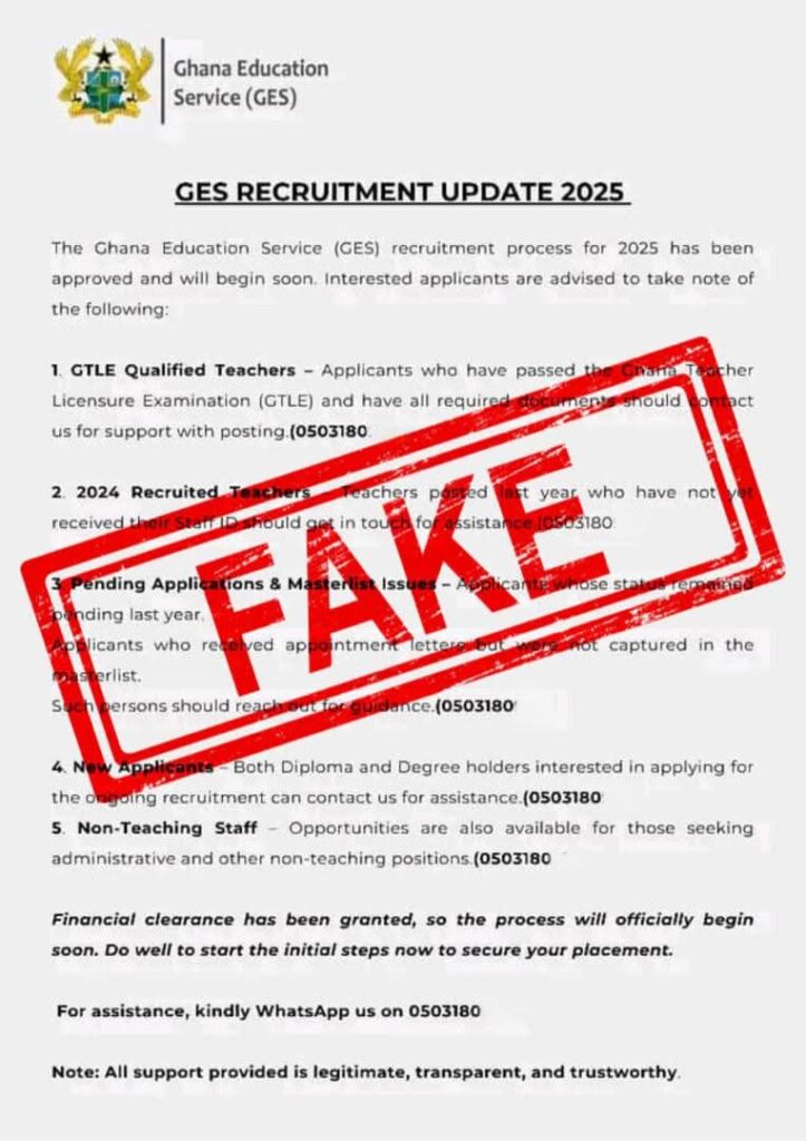 fake new GES 2025 teacher recruitment update