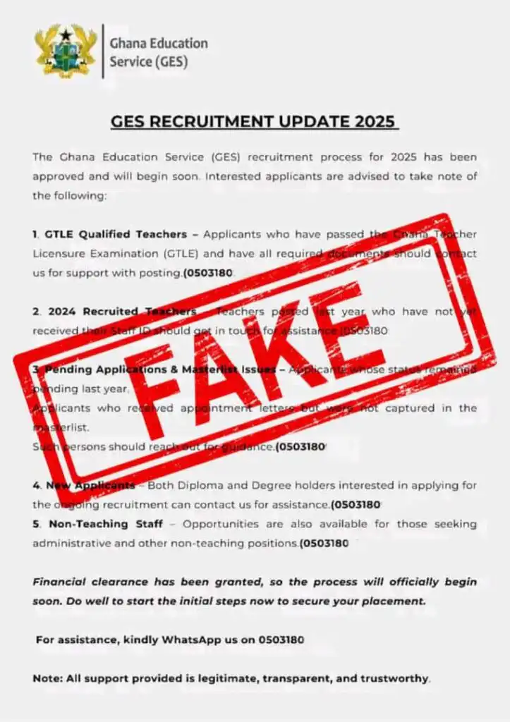 fake new GES 2025 teacher recruitment update