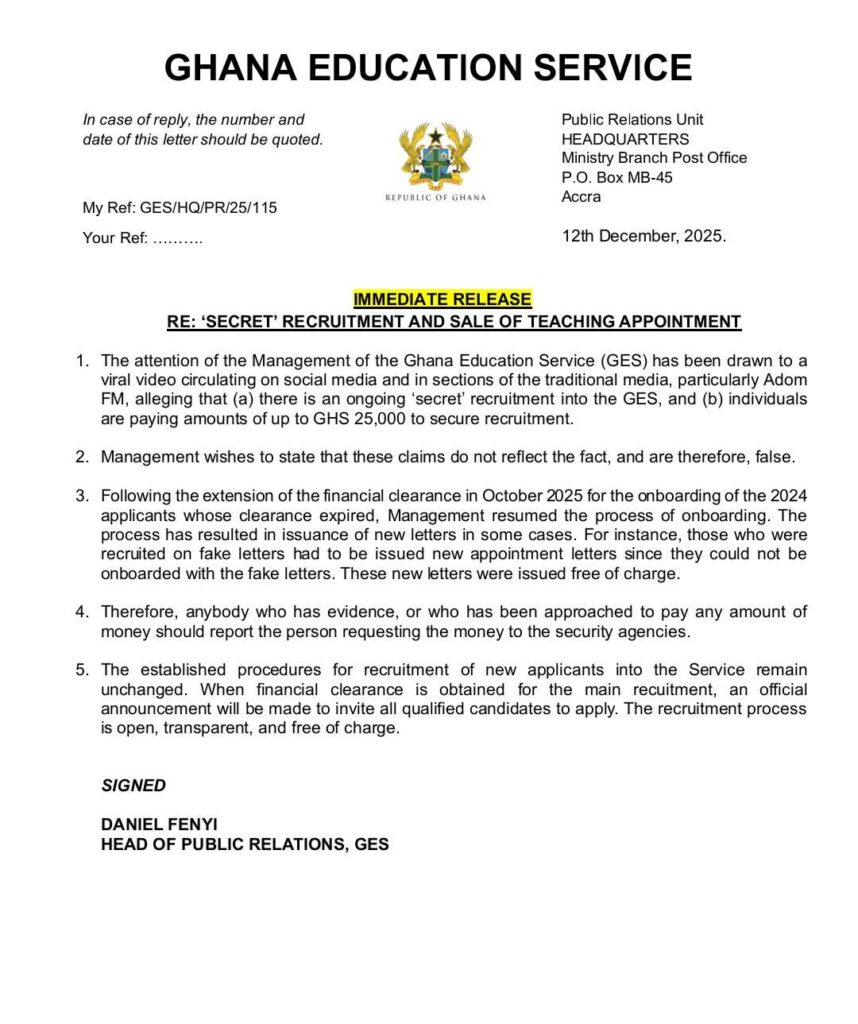 GES denis Secrete Recruitment 