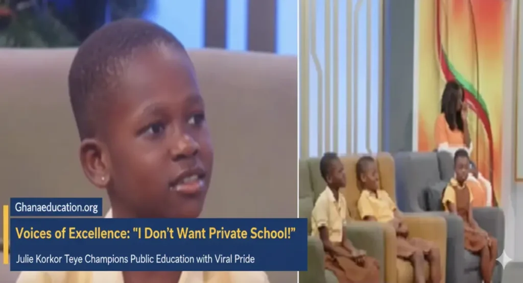 Julie Korkor Teye of Dodowa Newtown D/A Basic B smiling confidently in her school uniform, representing the viral "Syto Pride" movement in Ghana's public education sector.