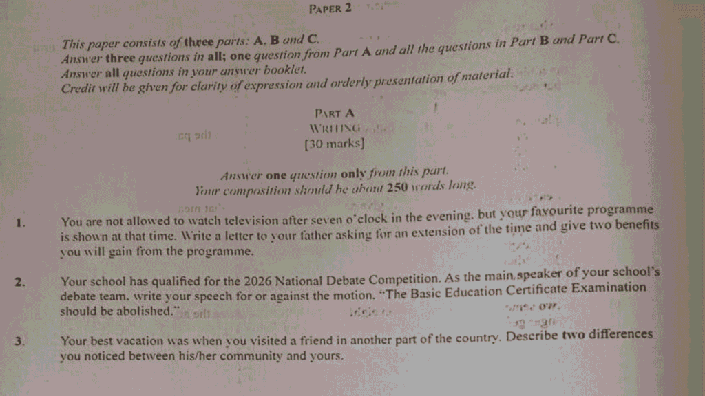 Full 2026 BECE English Language Questions and Answers
