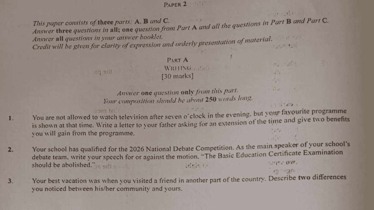 Full 2026 BECE English Language Questions and Answers
