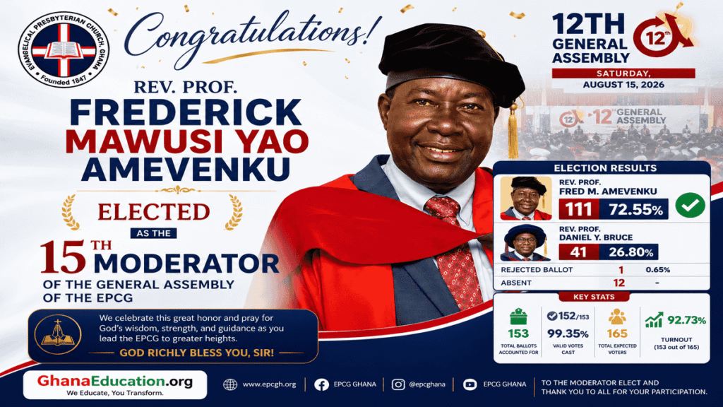 EP Church Ghana Elects Rev. Prof. Frederick Mawusi Amevenku As 15th Moderator