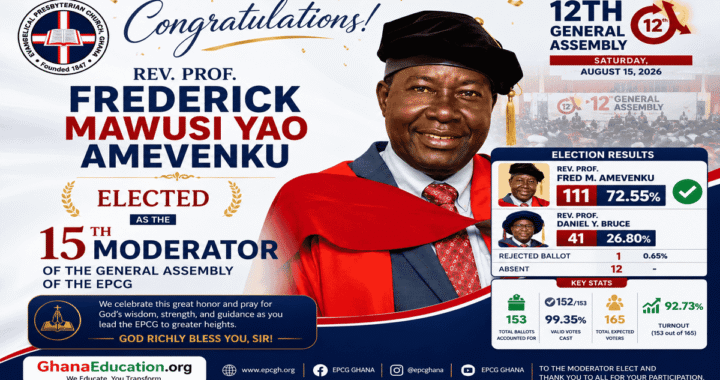 EP Church Ghana Elects Rev. Prof. Frederick Mawusi Amevenku As 15th Moderator