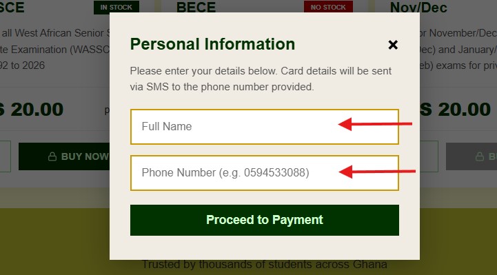 WASSCE 2026 Result Checkers buyer details 